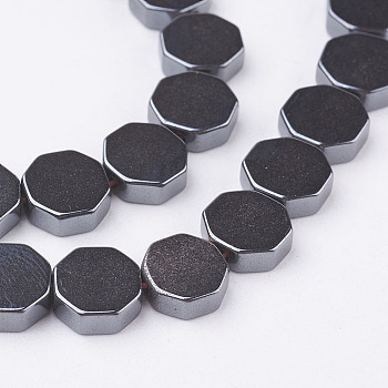 Non-magnetic Synthetic Hematite Beads Strands, Octagon, 8x3mm, Hole: 1mm, about 52pcs/strand, 15.7 inch(40cm)