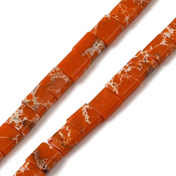 Synthetic Imperial Jasper Beads Strands, 2-Hole, Rectangle, Dark Orange, 5.5~6x5x2.5mm, Hole: 0.9mm, about 69~70pcs/strand, 15.12~15.2 inch(38.4~38.6cm)