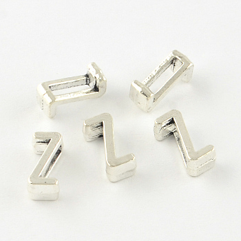 Antique Silver Plated Alloy Letter Slide Charms, Lead Free & Cadmium Free, Letter.Z, 10.5x5x4mm, Hole: 7x2mm, about 2030pcs/1000g