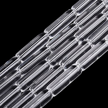 Transparent Glass Beads Strands, Bugle, Clear, 12.5~13x4~4.5mm, Hole: 0.6~0.9mm, about 28~29pcs/strand, 14.57~15.16 inch(37~38.5cm)