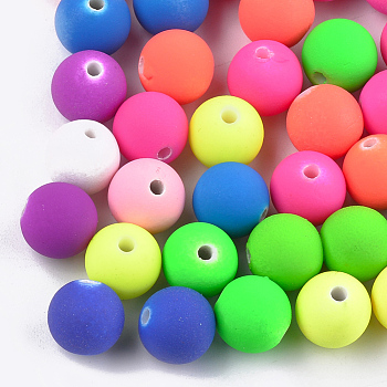 Rubberized Style Acrylic Beads, Round, Mixed Color, 10mm, Hole: 2mm, about 850pcs/500g