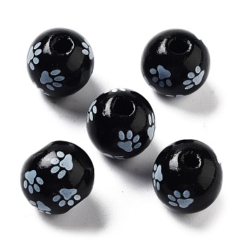 Dog Theme Wood Beads, Dog Paw, Black, 15.5x14.5mm, Hole: 4mm