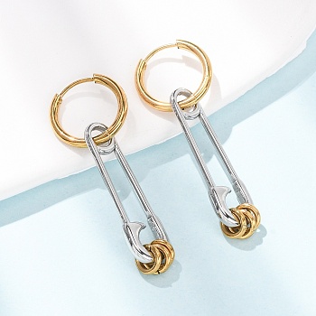 304 Stainless Steel Hoop Earrings for Women, Paperclips, Golden & Stainless Steel Color, 45x16mm