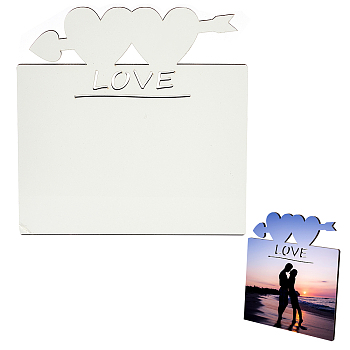 Sublimation MDF Blanks Photo Frame, for Transfer Heat Press Printing Crafts, Rectangle with Word Love, White, Photo Frame: 190x190x5mm, Holder: 106x60x9mm
