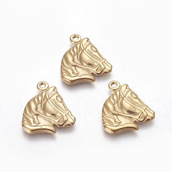 Vacuum Plating 304 Stainless Steel Pendants, Horse Head, Golden, 21.5x19x2mm, Hole: 1.5mm