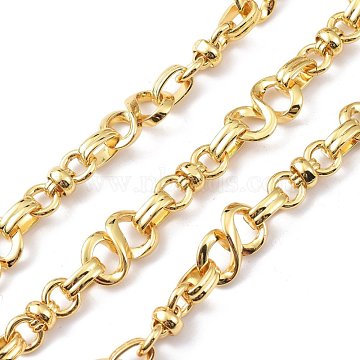 Brass Figaro Chain, with Spool, Unwelded, Infinity, Real 18K Gold Plated, 18.5x11.5x5.5mm, 10x6.5x3.5mm and 19x7x2mm(CHC-D028-17G)