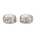 304 Stainless Steel Rhinestone Spacer Beads, Flat Round, Stainless Steel Color, 10x4mm, Hole: 1.4mm(STAS-P444-01C-P)