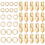 Brass Lobster Claw Clasps, with 304 Stainless Steel Open Jump Rings, Real 18K Gold Plated, 14x6.5x3mm, Hole: 1.4mm(KK-BBC0023-50C)