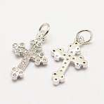 Brass Micro Pave Grade AAA Cubic Zirconia Pendants, Long-Lasting Plated, Cross, Cadmium Free & Nickel Free & Lead Free, Real Platinum Plated, 18x11x1.5mm, Hole: 3mm(ZIRC-G090-02P-NR)