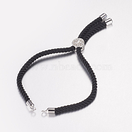 Nylon Twisted Cord Bracelet Making, Slider Bracelet Making, with Brass Findings, Tree of Life, Black, Platinum, 8-5/8 inch(220mm), 3mm, Hole: 2mm(X-MAK-F019-04P)