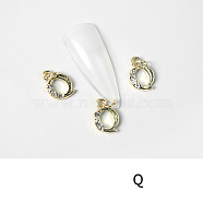 Alloy Rhinestone Cabochons, Nail Art Decoration Accessories, with Jump Ring, Letter, Golden, Letter.Q, 11~14x5~12mm(MRMJ-T056-93G-Q)