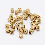 Brass Spacer Beads, Nickel Free, Cube, Raw(Unplated), 2.5x2.5mm, Hole: 2mm(KK-P095-30-A)