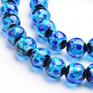 Glow in the Dark Luminous Style Handmade Silver Foil Glass Round Beads, Blue, 10mm, Hole: 2mm(FOIL-I006-10mm-02)
