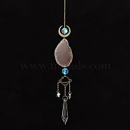 Natural Agate Piece Hanging Ornaments, Metal Moon & Planet and Glass Cone Tassel Suncatchers for Home Outdoor Decoration, Medium Purple, 450mm(PW-WG42030-01)