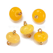 Natural White Jade Dyed Saucer Charms with Rack Plating Golden Tone Brass Bails, Gold, 12x10mm, Hole: 1.5~1.6mm(KK-B103-17B-01)