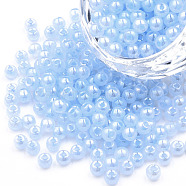 6/0 Imitation Jade Glass Seed Beads, Luster, Dyed, Round, Light Steel Blue, 4x3mm, Hole: 1.2mm, about 450g/bag(SEED-N004-006-13)