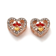 Alloy Enamel European Beads, with Rhinestone, Large Hole Beads, Heart, Rose Gold, 11x12x9mm, Hole: 4.6mm(FIND-Q115-08RG)