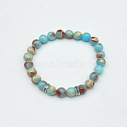 Fashion Synthetic Imperial Jasper Beads Stretch Bracelets, Alloy Heart Charms Bracelets(QY2485-8)