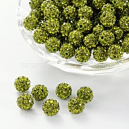 Pave Disco Ball Beads, Polymer Clay Rhinestone Beads, Grade A, Round, Olivine, PP12(1.8~1.9mm), 8mm, Hole: 1mm(RB-H258-8MM-228)