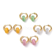 Vacuum Plating 304 Stainless Steel Huggie Hoop Earrings, with Rondelle Cat Eye Beads, Golden, Mixed Color, 25mm, Pin: 0.9mm(EJEW-JE04381)