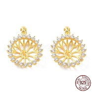 925 Sterling Silver Micro Pave Clear Cubic Zirconia Pendant Cabochon Settings, Open Back Settings, Flower, Real 18K Gold Plated, Tray: 9mm, 15.5x14x5mm, Hole: 3x4mm, Pin: 0.8mm(STER-G036-12G)