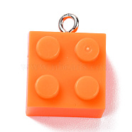 Resin Pendants, with Platinum Iron Loop, Toy Bricks, Dark Orange, 21x15.5x11mm, Hole: 2.6mm(RESI-E017-A16)