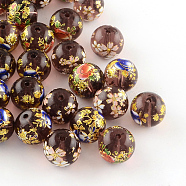 Mixed Flower Picture Printed Glass Round Beads, DarkSlate Blue, 12mm, Hole: 1.5mm(GFB-R004-12mm-M14)