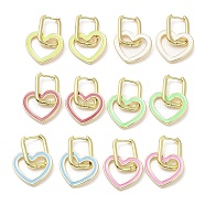 Enamel Heart Dangle Hoop Earrings, Real 18K Gold Plated Brass Earrings, Lead Free & Cadmium Free, Mixed Color, 28.5mm(EJEW-A103-10G)