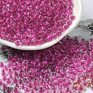 6/0 Transparent Colours Glass Seed Beads, Rondelle, Camellia, 4x3mm, Hole: 1.4mm, about 7500pcs/pound(SEED-P006-01A-04)