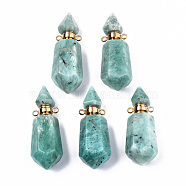Faceted Natural Amazonite Pendants, Openable Perfume Bottle, with Golden Tone Brass Findings, Hexagon, 40~41.5x15x13.5mm, Hole: 1.8mm, Bottle Capacity: 1ml(0.034 fl. oz)(G-T131-15E)