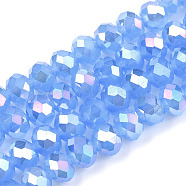 Electroplate Glass Beads Strands, Imitation Jade Beads, AB Color Plated, Faceted, Rondelle, Royal Blue, 8x6mm, Hole: 1mm, about 65~68pcs/strand, 15.7~16.1 inch(40~41cm)(EGLA-A034-J8mm-B08)