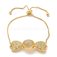 Cubic Zirconia Link Slider Bracelets, with Light Gold Brass Box Chains, Heart, Inner Diameter: 3-1/8 inch(8cm)(BJEW-H601-01D-KCG)