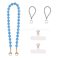 Natural & Dyed Malaysia Jade & 304 Stainless Steel Round Beaded Mobile Straps, with TPU Mobile Phone Lanyard Patch and Nylon Mobile Making Cord Loops, 39cm(HJEW-SW00043-04)