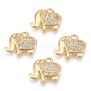 Brass Micro Pave Cubic Zirconia Charms, Real 18K Gold Plated, Elephant, Clear, 11x11.5x1mm, Hole: 1.4mm(ZIRC-K082-034A)