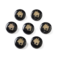 Dyed Black Synthetic Turquoise Beads, with Golden Tone Brass Slices, Flat Round with Constellations, Taurus, 15x4.5mm, Hole: 1mm(G-F775-B10)