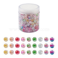 Transparent Spray Painted Crackle Glass Beads Strands, with Golden Foil, Round, Mixed Color, 10~11mm, Hole: 1.4~1.6mm, 9 colors, 30pcs/color, 270pcs/box(GLAA-TA0003-09)