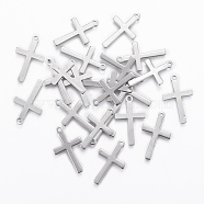 201 Stainless Steel Pendants, Cross, Stainless Steel Color, 20.5x12x0.8mm, Hole: 1.5mm(STAS-L197-30P)