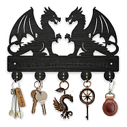 Wood & Iron Wall Mounted Hook Hangers, Decorative Organizer Rack, with 2Pcs Screws, 5 Hooks for Bag Clothes Key Scarf Hanging Holder, Dragon, 200x300x7mm.(HJEW-WH0055-082)