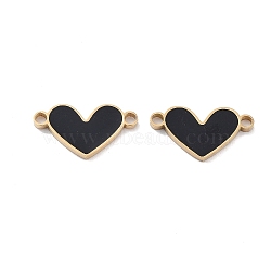 Ion Plating(IP) 304 Stainless Steel Enamel Connector Charms, Love Heart Links, Golden, Black, 8.5x16x1mm, Hole: 1.6mm(STAS-P339-10G-02)