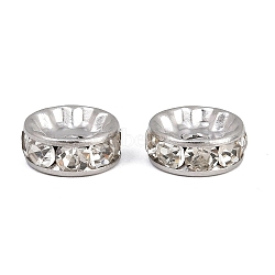 304 Stainless Steel Rhinestone Spacer Beads, Flat Round, Stainless Steel Color, 10x4mm, Hole: 1.4mm(STAS-P444-01C-P)