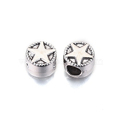 Tibetan Style Alloy European Beads, Large Hole Beads, Cadmium Free & Lead Free, Column with Star, Antique Silver, 10x7mm, Hole: 4.5mm(X-TIBE-S314-77AS-RS)