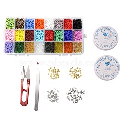 DIY Stretch Jewelry Sets Kits, include Glass Seed Beads, Stainless Steel Needles & Scissors & Beading Tweezers & Lobster Claw Clasps, Alloy Spacer Beads, Mixed Color, Seed Beads: 4mm, Hole: 1.5mm, about , 4800pcs/box(DIY-SZ0001-30)