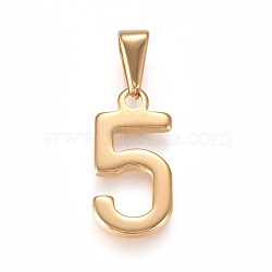 304 Stainless Steel Pendants, Number, Golden, Num.5, 20.5x10x1.5mm, Hole: 7x3mm(STAS-L210-05I-G)