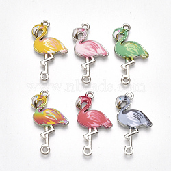 Printed Alloy Links, with Enamel, Flamingo Shape, Platinum, Mixed Color, 31x17x2mm, Hole: 1.5mm(X-PALLOY-S118-09)