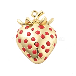 Brass Enamel Pendants, Lead Free & Cadmium Free, Long-Lasting Plated, Strawberry Charm, Rack Plating, Real 18K Gold Plated, 24x17.5x6.5mm, Hole: 1.5mm(KK-L228-36B-G)