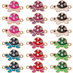 SUNNYCLUE 48pcs 6 Colors Alloy Enamel Connector Charms, Tortoise Links with Crystal Rhinestone, Light Gold, Cadmium Free & Nickel Free & Lead Free, Mixed Color, 23x12x3mm, Hole: 1.5mm, 8pcs/color(ENAM-SC0004-22)