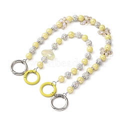 Heart & Bowknot Acrylic Beaded Bag Straps, with Zinc Alloy Spring Gate Rings, Yellow, 27.5~37.2cm, 2pcs/set(AJEW-BA00110)