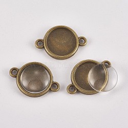 DIY Links Making, with Alloy Cabochon Connector Settings and Clear Glass Cabochons, Flat Round, Antique Bronze, Connector Setting: 21x15x3mm, Hole: 2mm, Tray: 12mm, Glass Cabochon: 11.5~12x4mm, 2pcs/set(DIY-X0292-46AB)