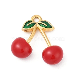 Brass Enamel Pendants, Cherry Charms, Real 18K Gold Plated, 14.5x15.5x5.5mm, Hole: 1.5mm(KK-U054-02G-01)