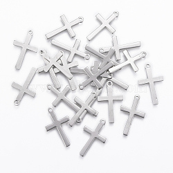 Tarnish Resistant 201 Stainless Steel Pendants, Cross, Stainless Steel Color, 20.5x12x0.8mm, Hole: 1.5mm(STAS-L197-30P)